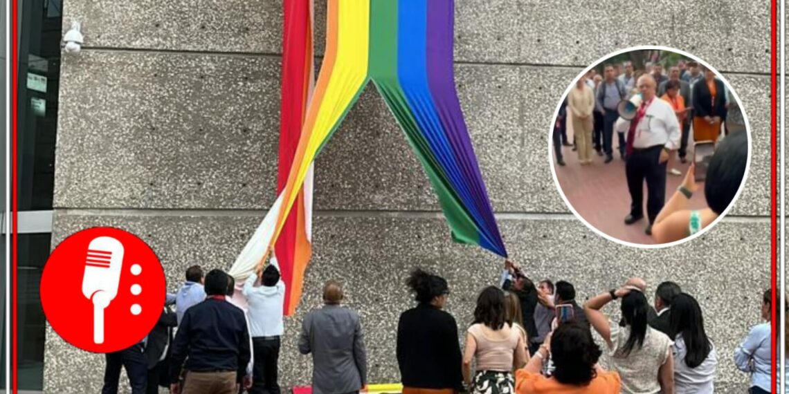 Denuncian la destrucción de la bandera LGBTI+por órdenes del líder sindical del Infonavit. Foto: @carlosmartinezv/X